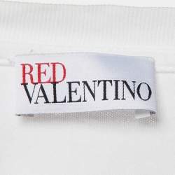 Pre Owned RED Valentino White Red Ladies Cotton Distressed T-Shirt S