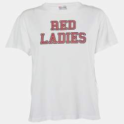 Pre Owned RED Valentino White Red Ladies Cotton Distressed T-Shirt S