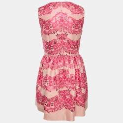 Pre Owned RED Valentino Pink Floral Metallic Jacquard Mini Dress M