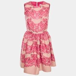 RED Valentino Pink Floral Metallic Jacquard Mini Dress M