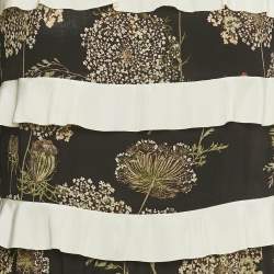 Pre Owned RED Valentino Black Floral Print Silk Frill Detail Midi Dress M