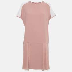 Pre Owned RED Valentino Pink Crepe Mesh Detail Mini Dress L