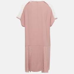 Pre Owned RED Valentino Pink Crepe Mesh Detail Mini Dress L
