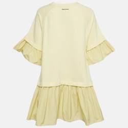 Pre Owned RED Valentino Yellow Cotton Jersey and Synthetic Asymmetric Dress XS