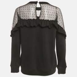 Pre Owned RED Valentino Black Cotton Knit Point D'Esprit Tulle Detail Sweatshirt S
