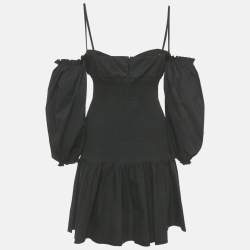 Pre Owned RED Valentino Black Cotton Bow Detail Smocked Mini Dress M