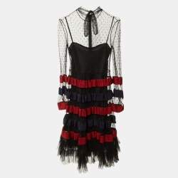 Pre Owned RED Valentino Black Tulle Tiered Mini Dress S