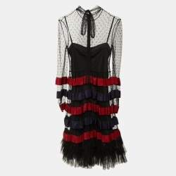Pre Owned RED Valentino Black Tulle Tiered Mini Dress S