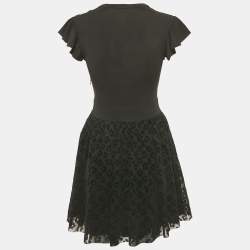Pre Owned RED Valentino Black Jersey Flock Tulle Mini Dress S 