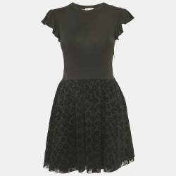 Pre Owned RED Valentino Black Jersey Flock Tulle Mini Dress S 