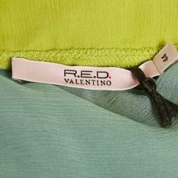 Pre Owned RED Valentino Green Sheer Embellished Trim Silk Wrap Around Top S