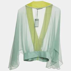 Pre Owned RED Valentino Green Sheer Embellished Trim Silk Wrap Around Top S