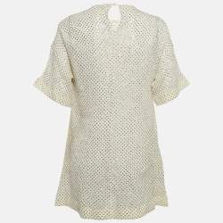 Pre Owned RED Valentino Beige Sheer Glittered Polka-Dot Silk Mini Dress S 