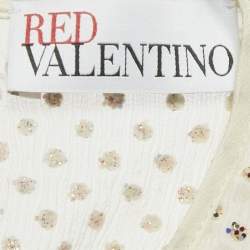 Pre Owned RED Valentino Beige Sheer Glittered Polka-Dot Silk Mini Dress S 