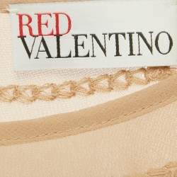 Pre Owned RED Valentino Beige Embroidered Crepe Frill Detail Sheer Top M