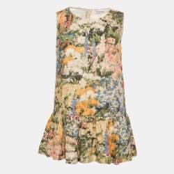 Pre Owned RED Valentino Green Floral Print Ramie Mini Dress S