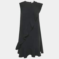 Pre Owned RED Valentino Black Crepe Frill Flounced Hem Mini Dress S 