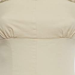 Pre Owned RED Valentino Beige Cotton Plisses Detail Sleeveless Midi Dress S