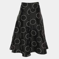 Pre Owned RED Valentino Black Printed Chiffon Midi Flared Skirt L