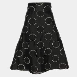 Pre Owned RED Valentino Black Printed Chiffon Midi Flared Skirt L