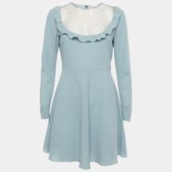 Pre Owned RED Valentino Blue Mesh Trim Crepe Mini Dress M