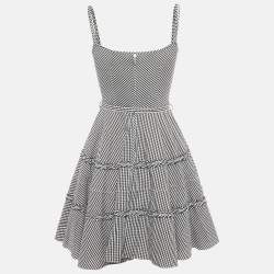 مملوكة مسبقًا فستان ميني قطني مطبوع بمربعات رمادي / أبيض ريد فالنتينو صغير