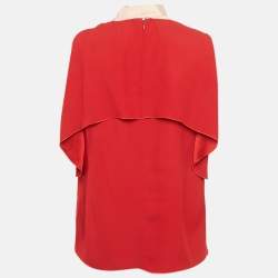 Pre Owned توب رد فالنتينو أحمر كريب برقبة متباينة ورباط تفاصيل بلا أكمام مقاس متوسط - ميديم