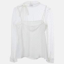 مملوكة مسبقًا RED Valentino White Mesh Neck Tie Detail Top S