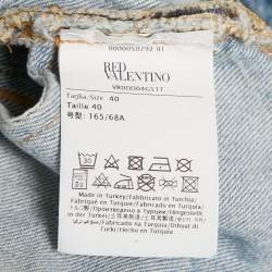 Pre Owned RED Valentino Blue Frayed Patchwork Denim Midi Skirt S/Waist 24"