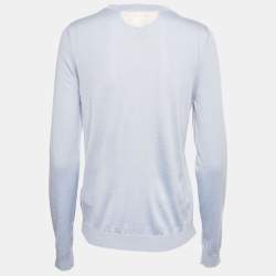 مملوكة مسبقًا كنزة رد فالنتينو تريكو كشمير زرقاء بحواف تول مقاس متوسط