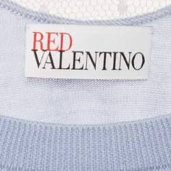 مملوكة مسبقًا كنزة رد فالنتينو تريكو كشمير زرقاء بحواف تول مقاس متوسط