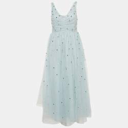 مملوكة مسبقًا RED Valentino Light Blue Tulle Embellished Flared Midi Dress M
