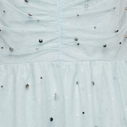 Pre Owned RED Valentino Light Blue Tulle Embellished Flared Midi Dress M