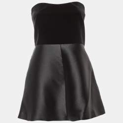 Pre Owned فستان ريد فالنتينو مشدود بدون حمالات من المخمل والتفتا الأسود مقاس كبير