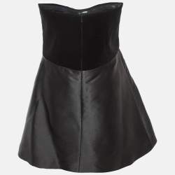 Pre Owned فستان ريد فالنتينو مشدود بدون حمالات من المخمل والتفتا الأسود مقاس كبير