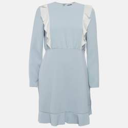 مملوكة مسبقًا فستان ميدي ريد فالنتينو أزرق بأكمام كلوش مقاس ميديوم