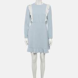 Pre Owned RED Valentino Blue Crepe Ruffled Midi Dress M