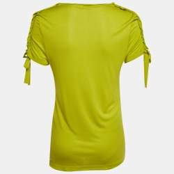 Pre Owned RED Valentino Green Cotton Knit Sleeve Tie Detail T-Shirt S