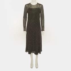 Pre Owned RED Valentino Black Polka Dot Glitter Embellished Midi Dress L