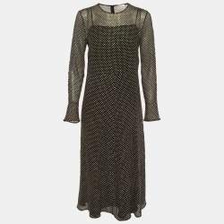 Pre Owned RED Valentino Black Polka Dot Glitter Embellished Midi Dress L