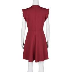 Pre Owned RED Valentino Red Jersey Ruffled Pintuck Detail Fit and Flare Mini Dress M