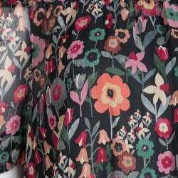 Pre Owned RED Valentino Black Fancy Floral Print Silk Off Shoulder Top S