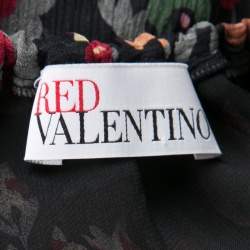 Pre Owned RED Valentino Black Fancy Floral Print Silk Off Shoulder Top S