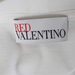 Pre Owned RED Valentino White Cotton Jersey Striped Ruffled Sleeve T-Shirt M