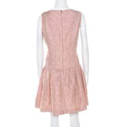 Pre Owned Red Valentino Pink and White Textured Drop Waist Sleeveless Dress M