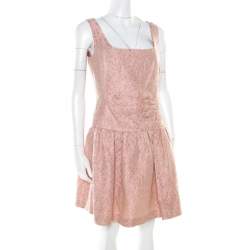 Pre Owned Red Valentino Pink and White Textured Drop Waist Sleeveless Dress M