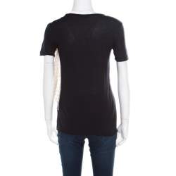 Red Valentino Black Jersey Contrast Bow Detail Raw Edged Top XS