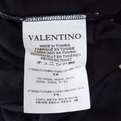 Red Valentino Black Jersey Contrast Bow Detail Raw Edged Top XS