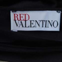 Red Valentino Black Jersey Contrast Bow Detail Raw Edged Top XS