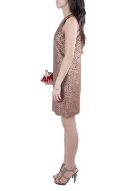 Pre Owned Red Valentino Brown Floral Lurex Jacquard Sleeveless Shift Dress S